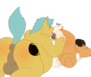 anal anthro anus balls blue_body blue_eyes blue_fur blue_hair blush bodily_fluids body_blush butt butt_blush crowning_feces cutie_mark dirty_rimming duo eyes_closed feces feces_in_ass foreskin fur genitals hair hand_on_butt horn lying male male_pooping male_rimmed male_rimming male_rimming_male narrowed_eyes obese obese_anthro obese_male on_front open_mouth oral orange_body overweight overweight_anthro overweight_male penis perineum pooping raised_tail rimming saliva scatplay sex simple_background sound_effects tail tan_body text tongue tongue_out unicorn_horn white_background yellow_body yellow_fur fat-coast hasbro mario_bros my_little_pony nintendo earth_pony equid equine horse mammal pony yoshi hi_res