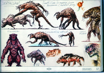 ambiguous_gender blood bodily_fluids feral group not_furry tail text adam_adamowicz fallout microsoft aquatic bear canid canine canis catfish deathclaw fish mammal scalie wolf yao_guai 2009 absurd_res english_text hi_res official_art