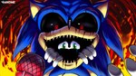 anthro blue_body blue_fur bodily_fluids creepy demonic duo electronics fire fur green_eyes horror_(theme) looking_at_viewer male microphone nightmare_fuel open_mouth oral_vore possession red_eyes tears teeth vore where_is_your_god_now wide_smile ichimoral creepypasta friday_night_funkin' sega sonic.exe_(creepypasta) sonic_the_hedgehog_(series) sonic.exe sonic_the_hedgehog eulipotyphlan hedgehog mammal 16:9 hi_res widescreen