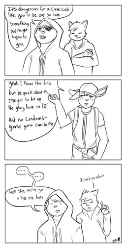 anthro backpack baseball_cap bottomwear bottomwear_pull clothing clothing_pull dialogue group hat headgear headwear hoodie jockstrap male male/male o_o pants pants_pull sideways_baseball_cap speech_bubble surprised text topwear underwear young young_anthro zaxstar kaden_(deer) deer felid mammal unknown_species black_and_white digital_drawing_(artwork) digital_media_(artwork) english_text monochrome signature
