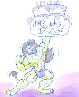 anthro big_biceps big_muscles big_pecs birthday_cake brown_hair brown_mane cake candle dessert flexing flexing_bicep food fur hair happy_birthday holding_object long_hair male mane muscular muscular_anthro muscular_arms muscular_male muscular_thighs open_mouth pecs pose simple_background solo toony yellow_body yellow_fur cooner felid lion mammal pantherine 2006