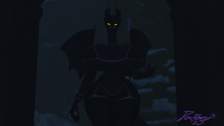 anthro bikini bikini_top chain clothing dark_lighting female glowing glowing_eyes horn solo swimwear two-piece_swimsuit wings domizoni mythology dragon mythological_creature mythological_scalie scalie 16:9 2025 3d_(artwork) blender_(artwork) digital_media_(artwork) hi_res widescreen
