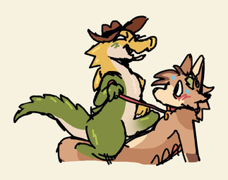 anthro balls black_eyes blush blush_lines bodily_fluids brown_body brown_fur brown_hair candy clothing collar cowboy_hat cowgirl_position dessert duo ear_tuft erection food from_front_position fur genitals green_blush green_body green_penis green_tail gummy_(food) hair hat hat_only headgear headgear_only headwear headwear_only leash leash_pull male male/male mostly_nude no_pupils nude on_bottom on_top open_mouth open_smile penis red_blush red_collar red_leash sex simple_background smile sweat sweatdrop tail tuft white_background white_balls white_body wide_hipped_anthro wide_hipped_male yellow_body kibblebytez glitch_productions the_amazing_digital_circus gummigoo_(tadc) canid canine canis crocodile crocodilian food_creature gummy_creature living_candy mammal reptile scalie wolf 2026 colored digital_drawing_(artwork) digital_media_(artwork)