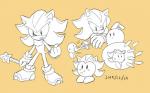 anthro blush clothing crossed_arms duo fist footwear gloves gun handwear holding_gun holding_object holding_ranged_weapon holding_weapon male ranged_weapon shoes simple_background weapon yellow_background buke3jp kirby_(series) nintendo sega sonic_the_hedgehog_(series) super_smash_bros. kirby shadow_the_hedgehog eulipotyphlan hedgehog mammal waddling_head 2015 sketch_page