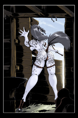 anthro barn black_border border female hooves nude solo stable whip unknown_artist equid equine horse mammal absurd_res hi_res