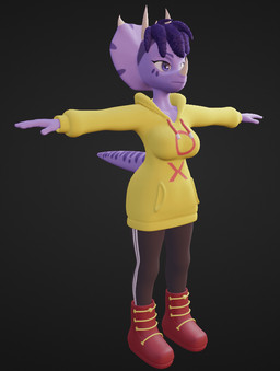 anthro clothed clothing facial_horn female hair hoodie horn purple_body purple_eyes purple_hair solo standing t-pose topwear violetv0ids cavemanon_studios goodbye_volcano_high ko_op_(game_developer) snoot_game trish_(gvh) ceratopsian ceratopsid chasmosaurine dinosaur marginocephalian ornithischian prehistoric_species reptile scalie triceratops 3d_(artwork) digital_media_(artwork)