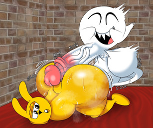 ambiguous_gender anthro armless balls big_balls big_butt big_penis butt duo erection fur genitals male male/ambiguous nude onomatopoeia peach's_castle penis short_tail sound_effects tail text yellow_body yellow_fur yeahie mario_bros nintendo super_mario_64 mips boo_(mario) ghost lagomorph leporid mammal rabbit spirit 6:5 hi_res