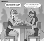 anthro bottomwear breasts burger chair clothing container crop_top cup dialogue drinking_straw duo female feminization food footwear fries furniture gender_transformation male mtf_transformation oblivious shirt shoelaces shoes shorts sitting slightly_chubby small_breasts table topwear transformation weight_gain mortarionlordofdeath anuv sorez_(mastersorez) canid canine fox mammal hi_res story story_at_source story_in_description