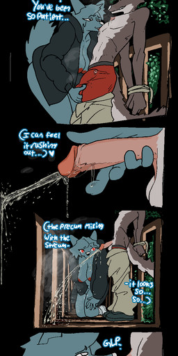 anthro assisted_peeing balls being_watched blue_body blue_fur bodily_fluids bottomless bottomwear bottomwear_down bound boxer_briefs breasts brown_body brown_fur bulge bulge_grab clear_urine clothed clothing coat countershading desperation dialogue drinking drinking_urine dripping duo fellatio female footwear foreskin fur genital_fluids genitals hands_behind_back hands_tied hands_tied_behind_back heart_pupils heart_symbol holding_another's_penis holding_penis humanoid_genitalia humanoid_penis jacket jacket_only licking looking_at_another male male/female male_peeing masturbation nipple_fetish nipple_lick nipple_play nipples omorashi oral outdoor_nudity outside pants pants_down partially_clothed peeing peeing_in_mouth peeing_on_another peeing_while_erect penile penis penis_in_mouth precum precum_drip precum_on_hand precum_stain precum_through_clothing precum_through_underwear puffy_jacket retracted_foreskin sex shoes socks sound_effects steam submissive submissive_male tail text tongue tongue_out tongue_out_fellatio topless topwear topwear_only underwear urine urine_in_mouth urine_stream vowelless vowelless_sound_effect watersports wet wet_clothing hieronymusjohnson canid canine mammal aliasing binary_drawing comic digital_drawing_(artwork) digital_media_(artwork) english_text hi_res