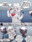 anthro bathroom black_text dialogue duo female female/female hair long_hair short_hair speech_bubble text white_hair blossonflower stella_(blossonflower) bovid caprine mammal mephitid sheep skunk absurd_res comic hi_res