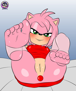 5_toes accessory anthro bed bed_covers bed_sheet bedding breasts butt buttplug clothed clothing feet feet_up female fur furniture genitals green_eyes hair hair_accessory hairband half-closed_eyes legwear looking_at_viewer looking_pleasured narrowed_eyes no_underwear on_bed pink_body pink_fur pink_hair plug_(sex_toy) sex_toy smile smiling_at_viewer solo spread_legs spreading stirrup_legwear stockings toes vulva sirjzau sega sonic_the_hedgehog_(series) amy_rose eulipotyphlan hedgehog mammal absurd_res hi_res