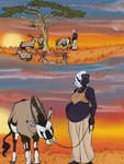 belly bestiality_pregnancy big_belly duo female feral grazing group hand_on_belly male pregnant pregnant_female sunset dirtyhorror antelope bovid dark_elf elf gemsbok grazing_antelope humanoid mammal oryx hi_res