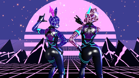 butt clothing duo female female/female looking_at_viewer pose standing synthwave neonx_45 epic_games fortnite bunny_(bunnywolf) wolf_(bunnywolf) animal_humanoid canid canid_humanoid human humanoid hybrid lagomorph lagomorph_humanoid mammal mammal_humanoid 16:9 3d_(artwork) 4k absurd_res digital_media_(artwork) hi_res huge_filesize source_filmmaker_(artwork) widescreen