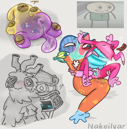 anthro arcorina clitoral clitoral_rubbing clothed clothing clothing_lift erma_gurdy female female/female genitals group multi_limb owlesque sex vulva nakeilyar big_blue_bubble my_singing_monsters humanoid illoost absurd_res hi_res