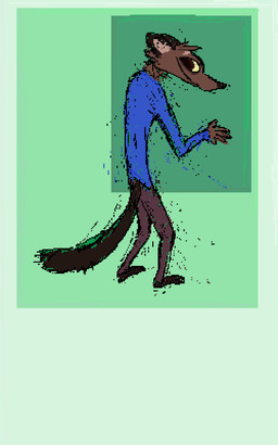 anthro blue_clothing blue_shirt blue_topwear bottomwear brown_body brown_fur clothing fur green_background male pants purple_bottomwear purple_clothing purple_pants shirt simple_background smile solo topwear demensa mammal mustelid musteline true_musteline weasel 2018 5:8 digital_media_(artwork) full-length_portrait hi_res pixel_(artwork) portrait