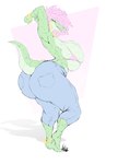 anthro big_breasts big_butt bottom_heavy bottomwear bra bracelet breasts butt clothing denim denim_bottomwear denim_clothing ear_piercing ear_ring eyelashes female green_body green_scales hair hands_behind_head huge_breasts huge_butt huge_thighs hyper hyper_butt jeans jewelry looking_at_viewer pants piercing pink_hair red_eyes ring_piercing sagging_breasts scales sharp_teeth side_boob side_view solo teeth thick_thighs underwear wide_hips dullvivid donkey_kong_(series) nintendo kalypso crocodile crocodilian kremling reptile scalie 2025 absurd_res digital_media_(artwork) hi_res