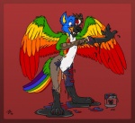 anthro beak brush feathers male multicolored_body multicolored_feathers paint paintbrush rainbow rainbow_body rainbow_feathers solo sparklefur stripes transformation wet spookaboo avian bird parrot 2009 colorful_theme