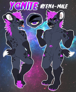 anthro black_ears black_eyebrows black_nose black_tail blep butt cheek_tuft chest_tuft claws close-up cosmic_background dipstick_tail ears_back eyebrows facial_spots facial_tuft featureless_crotch front_view fur glistening glistening_eyes gloves_(marking) grey_inner_ear_fluff grin hair infinity_symbol inner_ear_fluff leg_markings leg_tuft looking_aside male markings nude pawpads pink_body pink_claws pink_fur pink_hair pink_markings pink_pawpads pink_tail pivoted_ears purple_eyes rear_view red_tongue smile socks_(marking) solo space space_background spots spotted_arms spotted_back spotted_body spotted_face spotted_fur spotted_legs spotted_shoulders standing symbol tail tail_markings tongue tongue_out tuft white_inner_ear white_tail princelykaden ygnite hyena mammal hi_res