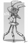 border female looking_at_viewer machine midriff not_furry solo thin_calves thin_legs thin_thighs white_border fernando_faria my_life_as_a_teenage_robot nickelodeon xj-6 robot monochrome