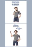 beard biped blue_eyes blush border bottomwear brown_hair clothed clothing collar dialogue facial_hair fully_clothed gender_transformation grey_border growth hair hand_in_pocket horn horn_growth human_to_anthro looking_at_hand looking_down_at_self male motion_lines mti_transformation mtmh_transformation pockets pointy_ears shirt shorts simple_background smile solo species_transformation standing t-shirt tail tail_growth_in_pants text topwear transformation transformation_sequence transformation_through_magic white_background strawberrytfs human humanoid mammal 2021 artist_name colored comic english_text shaded