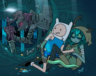 accidental_groping ambiguous_gender antlers armor blush bodily_fluids breast_grab breasts cave coin detailed_background female group hand_on_breast headgear helmet hood horn knight leaf leaf_hair macro male male/female melee_weapon plant plant_hair pseudo_hair sweat sword toony trio warrior waterfall weapon young discount-supervillain adventure_time cartoon_network finn_the_human huntress_wizard demon elemental_creature elemental_humanoid flora_fauna human humanoid mammal monster plant_humanoid