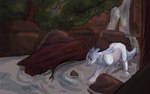 ambiguous_gender feral landscape landscape_painting missing_arm sad solo tail water waterfall battycat mythology sparkler_(battycat) dragon mythological_creature mythological_scalie scalie 16:10 hi_res widescreen