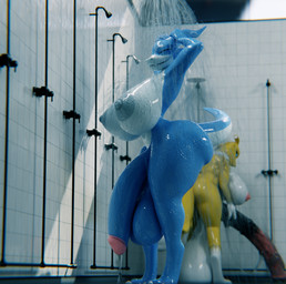 animal_genitalia animal_penis anthro backsack balls balls_on_ground bathing big_balls big_breasts big_bulge big_penis blue_body breasts bulge duo equine_genitalia equine_penis genitals gynomorph huge_balls huge_penis hyper hyper_balls hyper_genitalia hyper_penis indoor_nudity inside intersex multicolored_body penis saggy_balls shower showering wet wet_body yellow_body shellshock_hk-mk1 sintronic_(modeler) bandai_namco digimon canid digimon_(species) flamedramon mammal renamon 3d_(artwork) digital_media_(artwork) hi_res shaded soft_shading