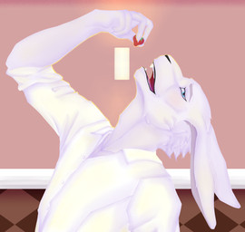 5_fingers anthro black_nose blue_eyes blush clothing collared_shirt detailed_background dress_shirt ears_down eyebrows fingers food fruit fur happy inside looking_at_viewer male male_anthro open_mouth pivoted_ears plant restaurant shirt smile solo strawberry teeth teeth_showing tongue topwear tuft white_body white_fur cutebunnyboi tennis_ace keisuke_urushihara hare lagomorph leporid mammal bust_portrait digital_drawing_(artwork) digital_media_(artwork) hi_res portrait