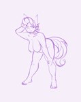 anthro biped breasts feet female fingers hair nipples nude simple_background solo tail toes conditional_dnp sugarlesspaints hasbro my_little_pony equid equine mammal 2024 hi_res monochrome purple_and_white