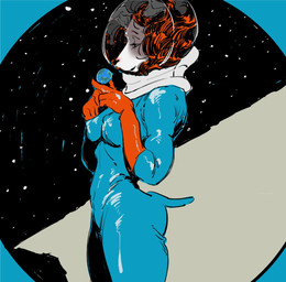 abstract_background anthro bent_arm big_butt biped black_eyebrows black_nose blue_clothing blue_spacesuit breasts brown_body brown_fur bubble_helmet butt closed_smile clothed clothed_anthro clothed_female clothing earth eyebrows eyelashes eyes_mostly_closed female fingers floppy_ears fur glistening glistening_clothing glistening_gloves glistening_handwear glistening_spacesuit gloves hair handwear headgear humanoid_hands light_body light_fur light_hair macro medium_breasts medium_hair mouth_closed multicolored_body multicolored_ears multicolored_fur narrowed_eyes nipple_outline planet red_clothing red_gloves red_hair red_handwear short_tail side_view smile snout solo space spacesuit standing star tail thick_eyelashes thick_thighs two_tone_body two_tone_ears two_tone_fur white_body white_fur white_sclera wide_hipped_anthro wide_hipped_female wide_hips sori0414 canid canine canis domestic_dog mammal 2025 digital_drawing_(artwork) digital_media_(artwork) portrait three-quarter_portrait