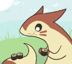 ambiguous_gender cloud food long_tail om_nom_nom outside sky solo sushi tail hidden_mudkip nintendo pokemon furret generation_2_pokemon mammal mustelid pokemon_(species) 2012 aliasing digital_media_(artwork) low_res