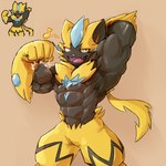 abs anthro biceps flexing male muscular muscular_male pecs solo plain_white waddledox nintendo pokemon generation_7_pokemon legendary_pokemon pokemon_(species) zeraora 1:1 absurd_res hi_res