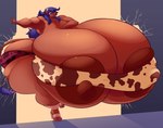 anthro areola big_breasts blue_hair breasts brown_areola brown_nipples clothed clothing female hair huge_breasts hyper hyper_breasts nipples skimpy solo standing thick_thighs jaeh mocha_(eikasianspire) bovid bovine cattle mammal 2022 absurd_res hi_res