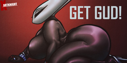 2_horns biped black_body black_eyes butt empty_eyes exclamation_point eyebrows eyelashes female fingers horn logo nude ring side_view solo text white_text xartknight hollow_knight_(franchise) team_cherry hornet_(hollow_knight) arachnid arthropod spider 2026 2:1 artist_logo artist_name english_text hi_res