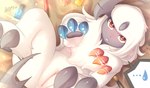 2021 3_fingers absol absurd_res blush canid chest_tuft claws colored_claws colored_nails dated detailed_background digital_media_(artwork) female feral finger_claws fingers fur generation_3_pokemon genitals glistening grey_body grey_fur hair hi_res looking_at_viewer lute_(zinfyu) mammal multicolored_body multicolored_fur nails nintendo nude pawpads pokemon pokemon_(species) presenting presenting_pussy pussy red_eyes shaded signature solo spread_legs spreading tail toe_claws tuft white_body white_fur white_hair year zinfyu