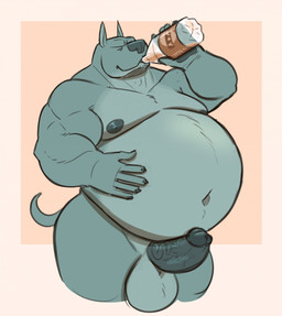 anthro balls belly beverage big_balls big_belly big_penis bottle container drinking erection eyes_closed genitals glans hand_on_belly holding_bottle holding_container holding_object huge_balls humanoid_genitalia humanoid_penis male muscular muscular_arms navel nipples nude obese obese_anthro obese_male overweight overweight_anthro overweight_male penis simple_background soda solo vein veiny_penis lizard_soup gus_(lizard_soup) canid canine canis domestic_dog mammal 2025 hi_res