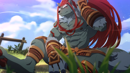 4_fingers anthro balls barazoku biped cloud convenient_censorship fence fingers genitals hair looking_at_viewer male muscular muscular_anthro muscular_male nipples outside penis pubes red_eyes red_hair scar sitting sky sollyz canid canine canis mammal wolf 16:9 2020 widescreen