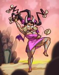 big_breasts bouncing_breasts breasts clothed clothing cosplay costume dark_body dark_skin eyewear female glasses hair happy headgear headwear horn long_hair maoumara pulling_hair solo thick_thighs touching_hair wings gus_arts rayman_(series) ubisoft voodoo_mama fairy humanoid mammal absurd_res digital_media_(artwork) hi_res