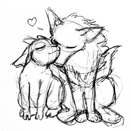 2_horns duo eyes_closed feral front_view fur heart_symbol hooves horn love male male/male nuzzling quadruped romantic romantic_couple simple_background sitting sitting_together tail white_background achromasloth one_stormy_night gabu mei_(one_stormy_night) bovid canid canine canis caprine goat mammal wolf 1:1 2020 guide_lines monochrome sketch traditional_media_(artwork)