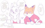 anthro arm_support bodily_fluids clothed clothing duo ellipsis fur leaning_on_elbow necktie orange_body orange_fur shirt sweat sweatdrop text topwear white_body white_fur kabe2mugi third-party_edit disney zootopia nick_wilde skye_(zootopia) arctic_fox canid canine fox mammal red_fox true_fox comic english_text hard_translated hi_res translated