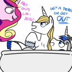 angry bathtub blonde_hair blue_eyes blue_hair faucet female feral frown fur group hair horn long_hair male male/male multicolored_hair open_mouth pink_body pink_fur purple_eyes royalty simple_background smile text two_tone_hair white_body white_fur unknown_artist friendship_is_magic hasbro my_little_pony mythology prince_blueblood_(mlp) princess_cadance_(mlp) shining_armor_(mlp) equid equine mammal mythological_creature mythological_equine unicorn 1:1 digital_media_(artwork)