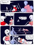 2016 aftertale ambiguous_gender animated_skeleton bone chara_(undertale) clothing comic dialogue english_text fight frisk_(undertale) geno_sans_(aftertale) human humanoid loverofpiggies male mammal not_furry papyrus_(undertale) sans_(undertale) scarf skeleton speech_bubble text undead undertale undertale_(series)