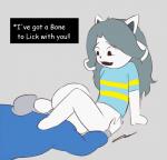 anthro bone bottomless clothed clothing cunnilingus duo female grey_background hoodie jokes male oral sex shirt simple_background skeleton topwear vaginal kamperkiller_(artist) undertale undertale_(series) sans_(undertale) temmie_(undertale) canid canine canis domestic_cat domestic_dog felid feline felis mammal tem hi_res