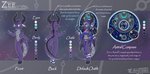 3_toes 4_fingers ankle_cuffs anthro astral_projection clothing color_swatch cuff_(restraint) eyewear feet female fingers glasses hood horn jewelry magic_user restraints robe shackles solo text toes azural_cobaltros zee kobold reptile scalie english_text hi_res model_sheet