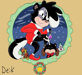 anthro black_body black_fur duo fur holidays male male/male potion potion_bottle simple_background smile smiling_at_viewer ugly-rat15508 acecraft christmas dr._seuss how_the_grinch_stole_christmas! asher_(acecraft) ekko_(acecraft) the_grinch mammal mephitid procyonid raccoon skunk digital_drawing_(artwork) digital_media_(artwork) flat_colors hi_res