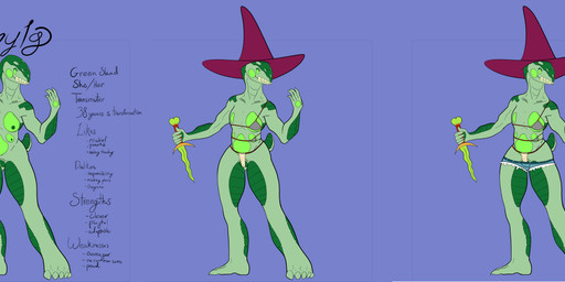 breasts chainkini clothed clothing dagger female hat headgear headwear melee_weapon nude skimpy solo text thong underwear weapon baeowulf dungeons_and_dragons hasbro wizards_of_the_coast amphibian green_slaad monster slaad absurd_res english_text hi_res model_sheet