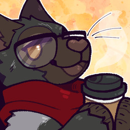 anthro black_body black_fur brown_body container cup eyewear fur glasses male scarf solo shlimaz vada_(verselynx) domestic_cat felid feline felis lykoi mammal 1:1