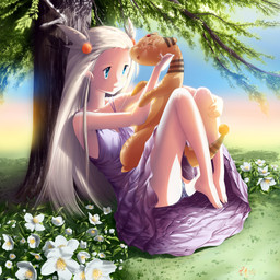 ambiguous_gender blue_eyes butt clothed clothing duo female flower grass gym_leader hair human_focus leaf light not_furry_focus open_mouth outside plant shadow smile sun sunlight tongue tree underwear yellow_body yellow_skin haydenm nintendo pokemon jasmine_(pokemon) ampharos generation_2_pokemon human mammal pokemon_(species) 1:1 2015 absurd_res hi_res