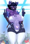 anthro big_breasts bikini breasts camel_toe clothing female gesture hand_gesture hood_down pubes side-tie_bikini string_bikini swimwear thick_thighs two-piece_swimsuit v_sign womb_tattoo vixie00 epic_games fortnite kimiko_five-tails meow_skulls pack_leader_highwire raven_team_leader bear domestic_cat felid feline felis mammal absurd_res hi_res