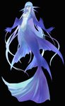 arm_fin black_background black_sclera blue_eyes blue_hair breasts ear_fins featureless_breasts female fin floating gills hair long_hair membrane_(anatomy) navel open_mouth purple_body purple_skin scales simple_background solo split_form tail tail_fin webbed_hands ruko220 humanoid marine merfolk absurd_res hi_res